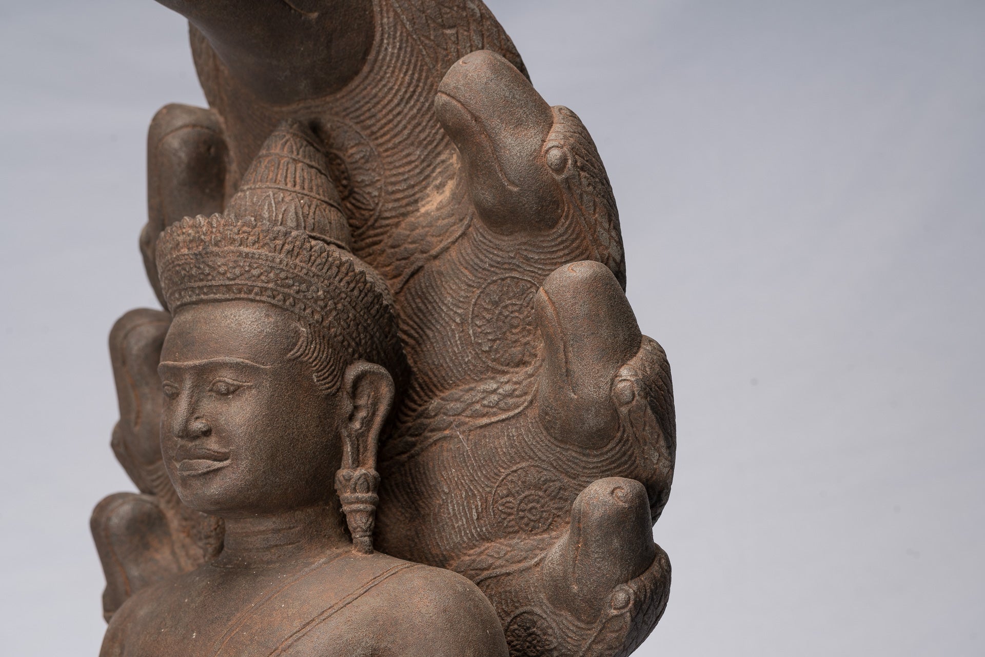 Buddha Statue - Antique Bayon Style Khmer Stone Seated Naga Meditation Buddha - 67cm/27"