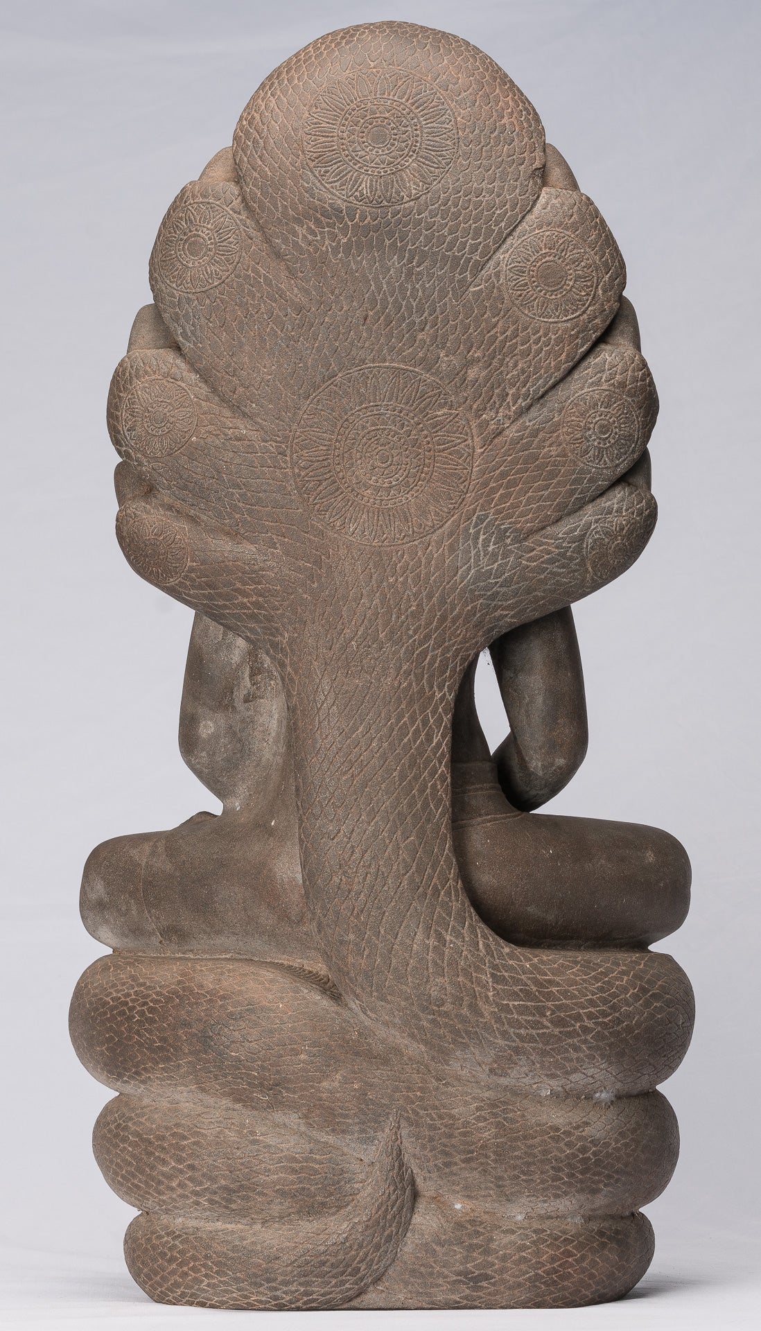 Buddha Statue - Antique Bayon Style Khmer Stone Seated Naga Meditation Buddha - 67cm/27"