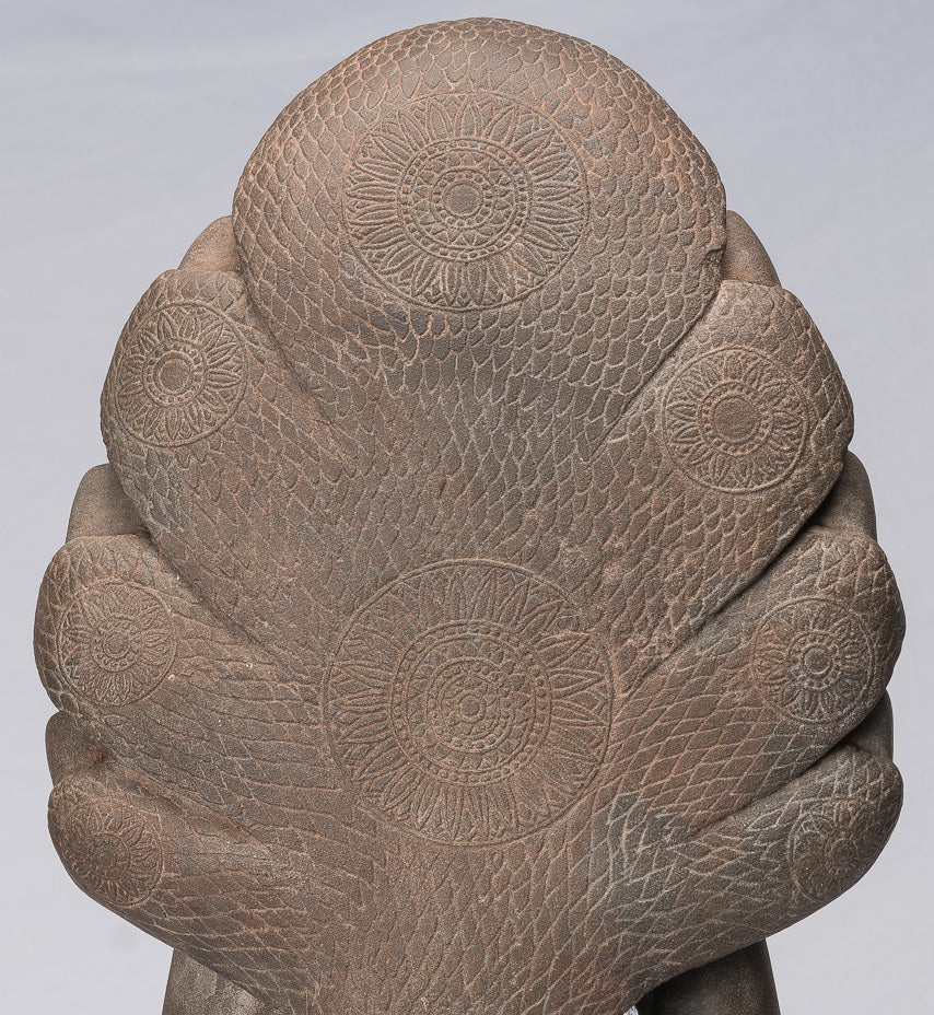 Buddha Statue - Antique Bayon Style Khmer Stone Seated Naga Meditation Buddha - 67cm/27"