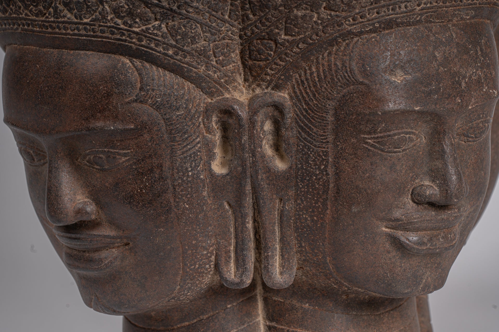 Statua Brahma - Antique Khmer Style Koh Ker Stone Brahma Head - Hindu God Creation - 42cm/17 "