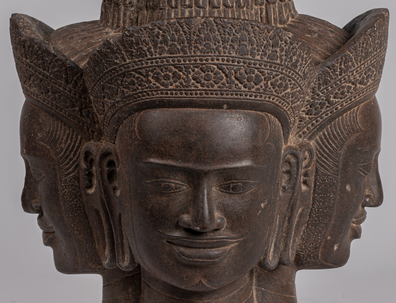 Statua Brahma - Antique Khmer Style Koh Ker Stone Brahma Head - Hindu God Creation - 42cm/17 "