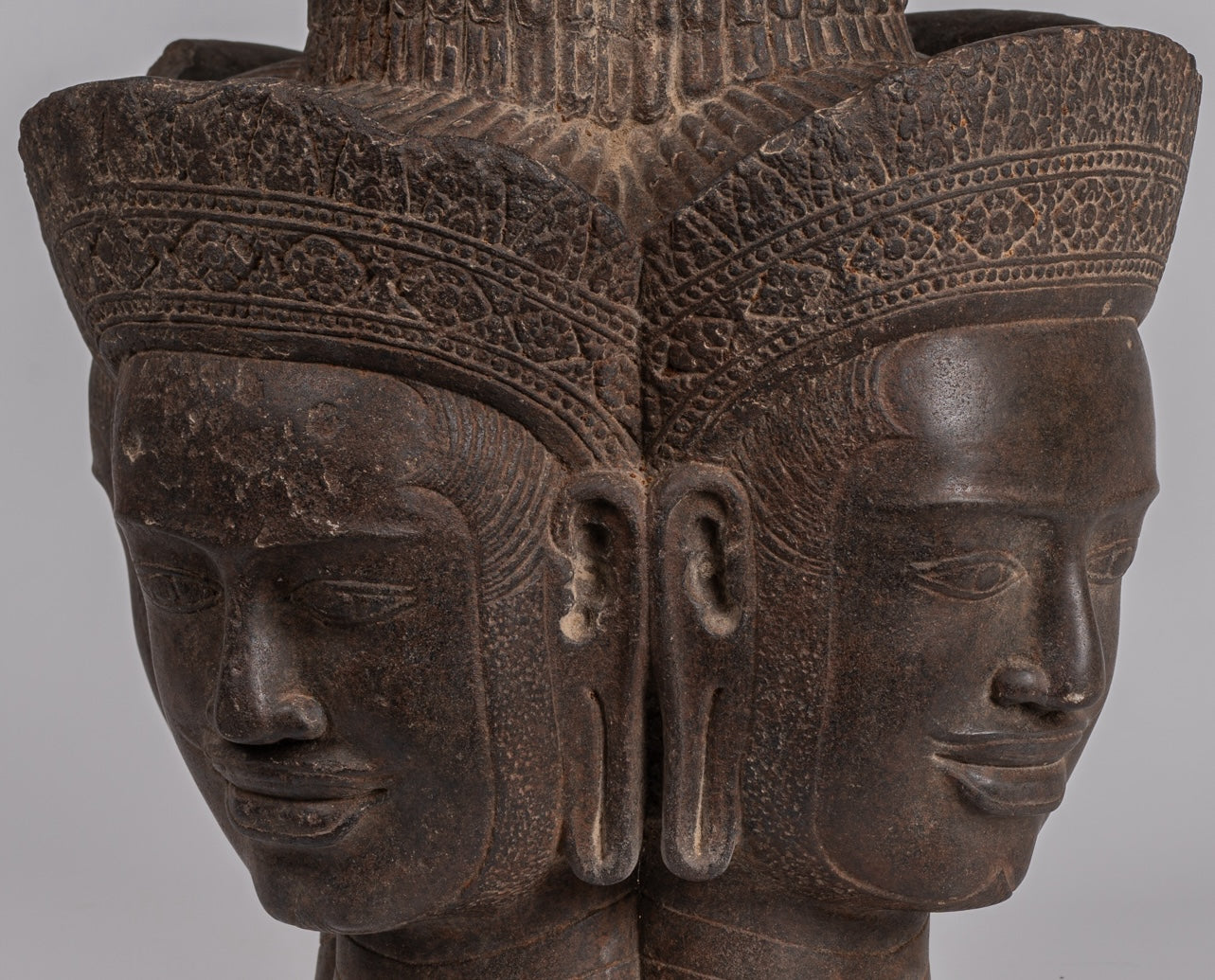 Statua Brahma - Antique Khmer Style Koh Ker Stone Brahma Head - Hindu God Creation - 42cm/17 "