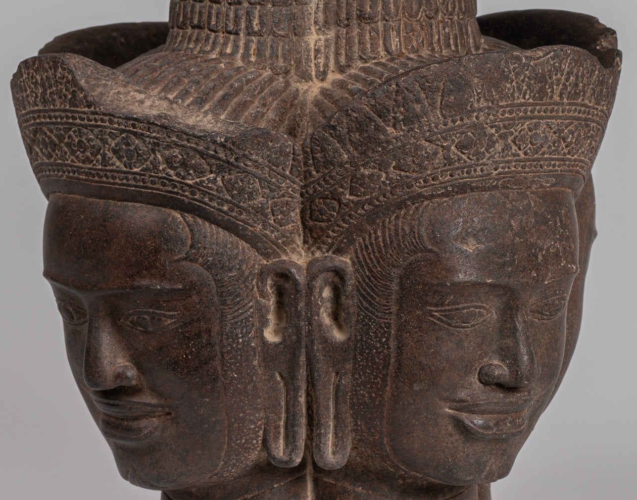 Statua Brahma - Antique Khmer Style Koh Ker Stone Brahma Head - Hindu God Creation - 42cm/17 "