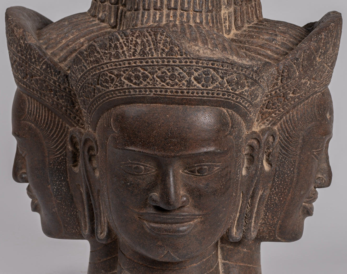 Statua Brahma - Antique Khmer Style Koh Ker Stone Brahma Head - Hindu God Creation - 42cm/17 "