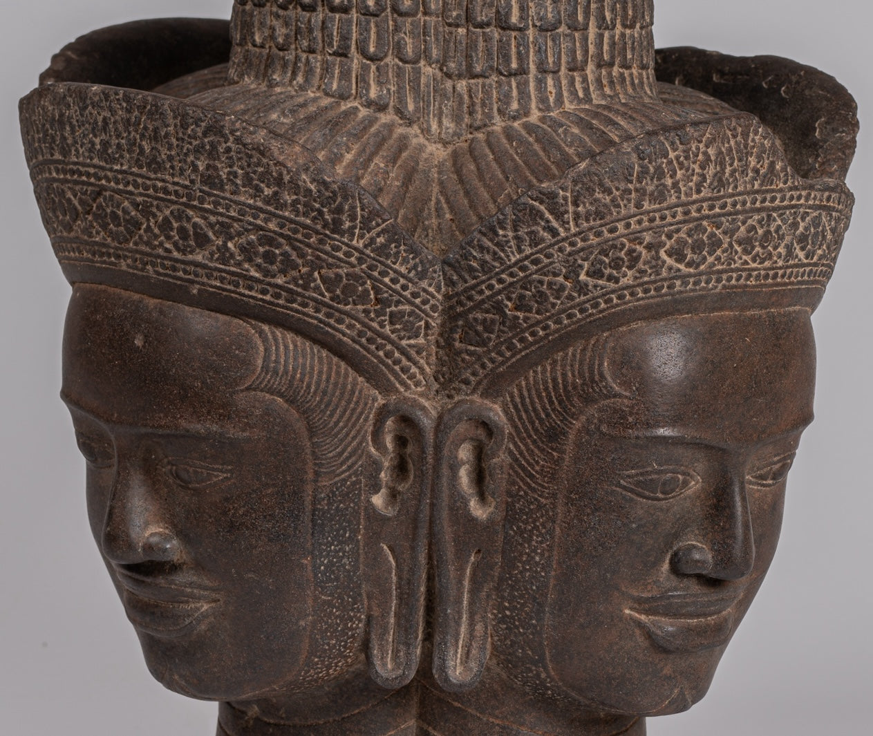 Statua Brahma - Antique Khmer Style Koh Ker Stone Brahma Head - Hindu God Creation - 42cm/17 "