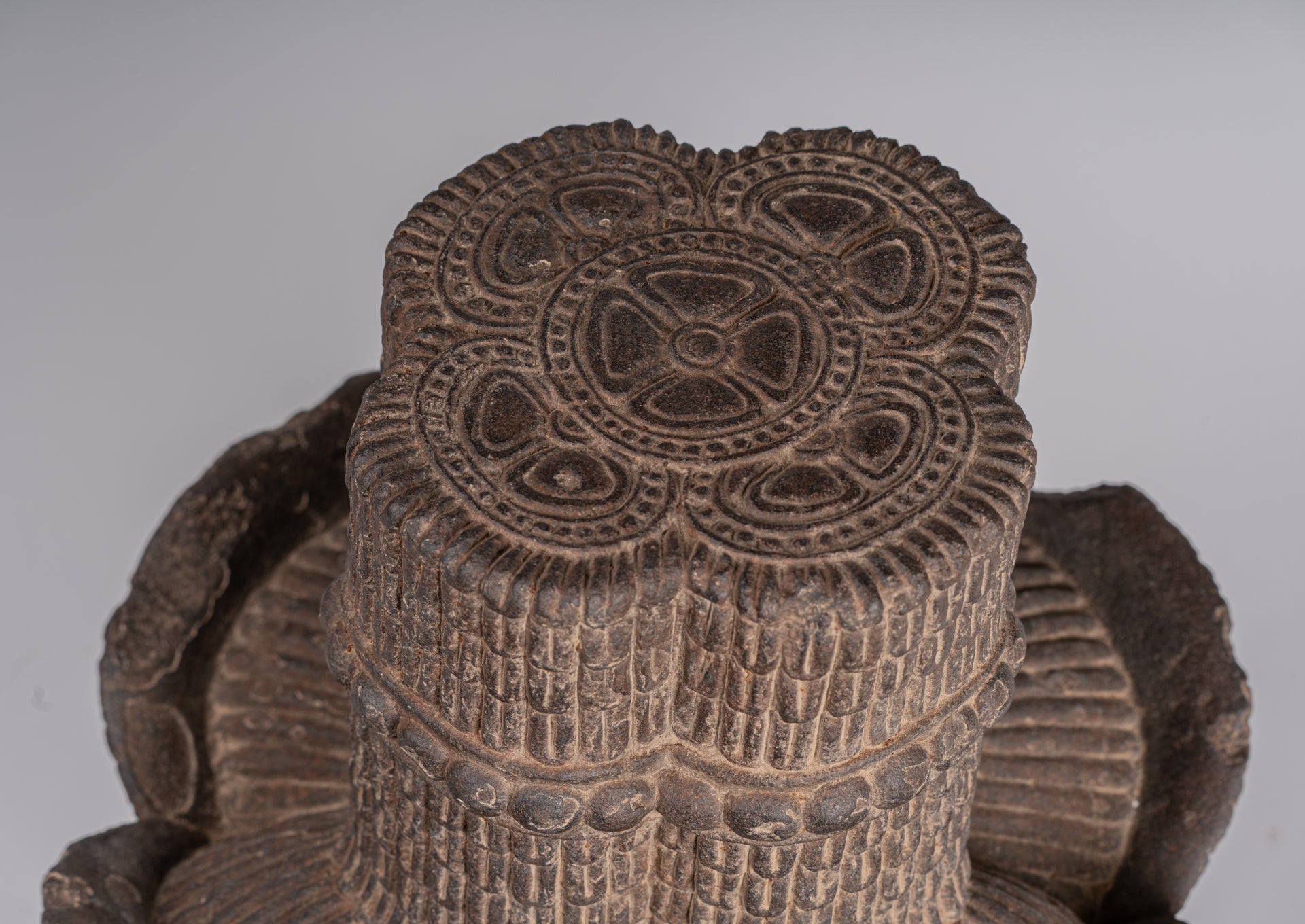 Statua Brahma - Antique Khmer Style Koh Ker Stone Brahma Head - Hindu God Creation - 42cm/17 "