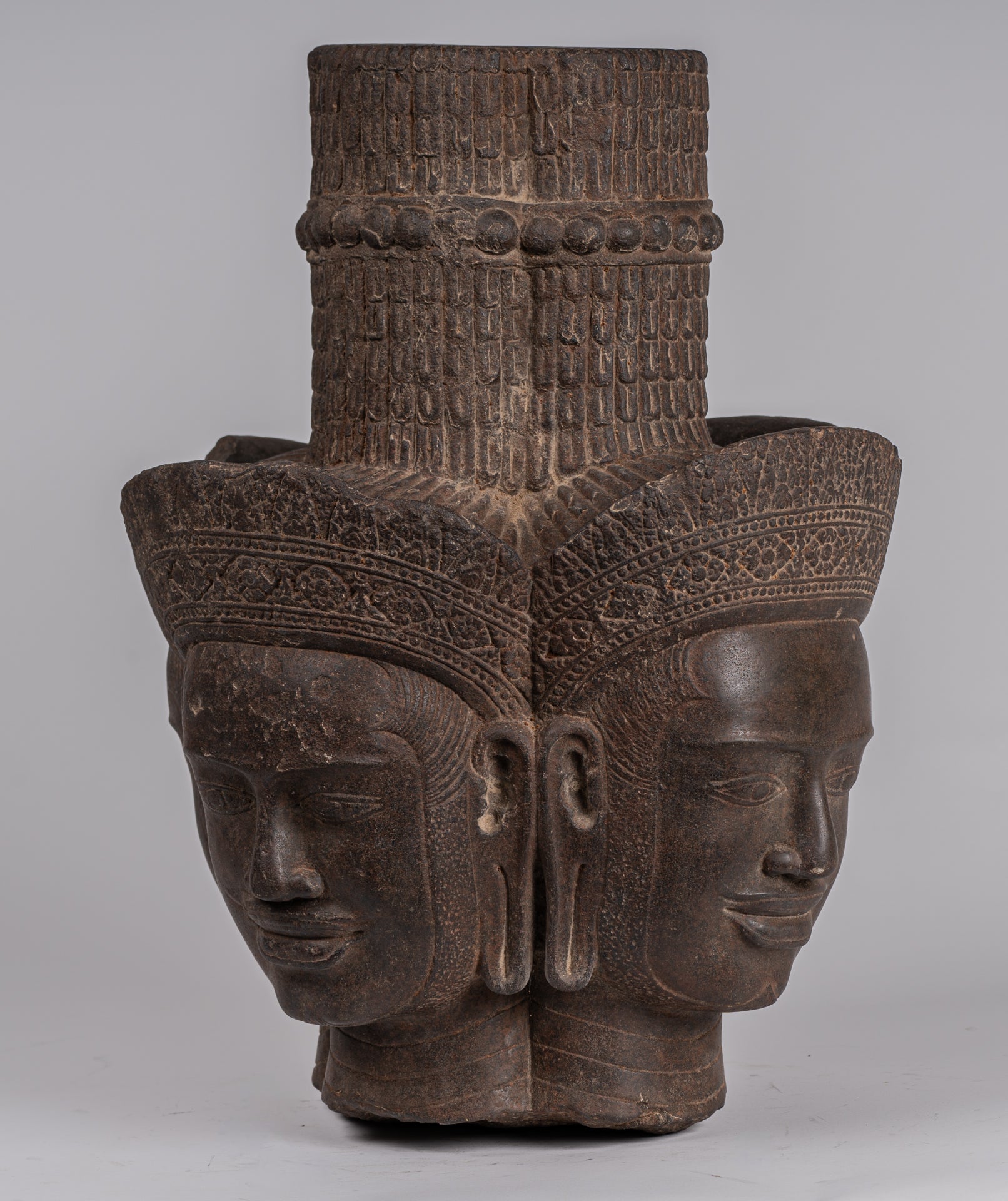 Statua Brahma - Antique Khmer Style Koh Ker Stone Brahma Head - Hindu God Creation - 42cm/17 "