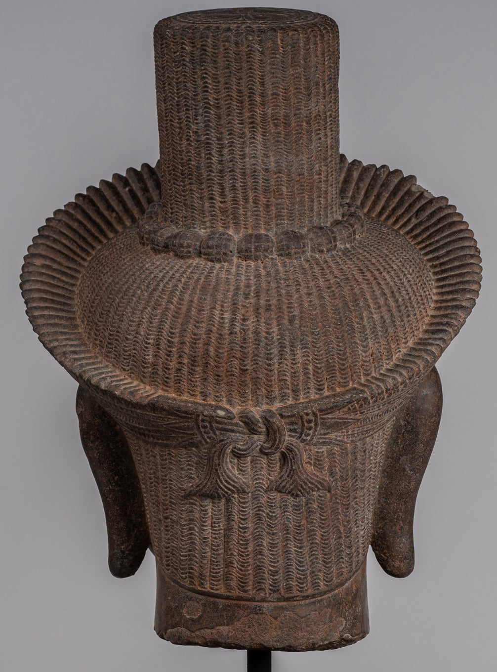 Statua Shiva - Antique Koh Ker Style Khmer Stone Shiva Head Statue - The Destroyer - 54cm/22 "