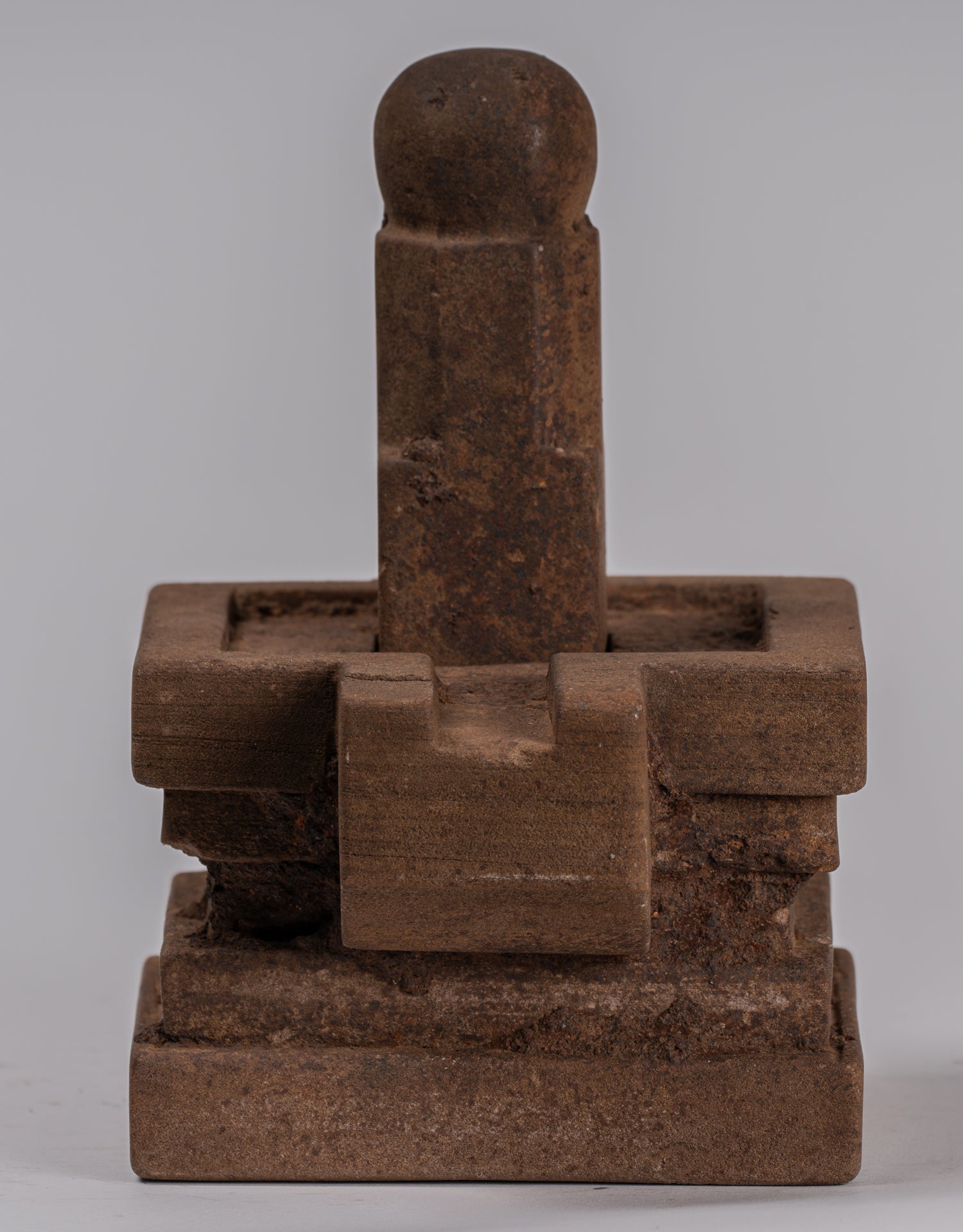Linga Statue - Antique Khmer Style Two Piece Stone Linga / Lingnum & Yoni - 20cm/8"