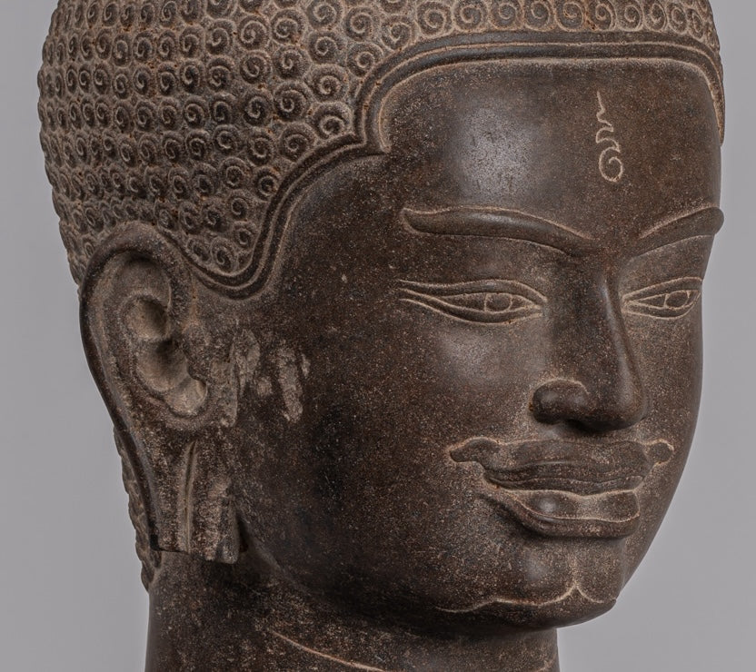 Estatua de Shiva - Estatua de cabeza de piedra marrón de estilo juvial de estilo juvial - El destructor - 52 cm/21 "