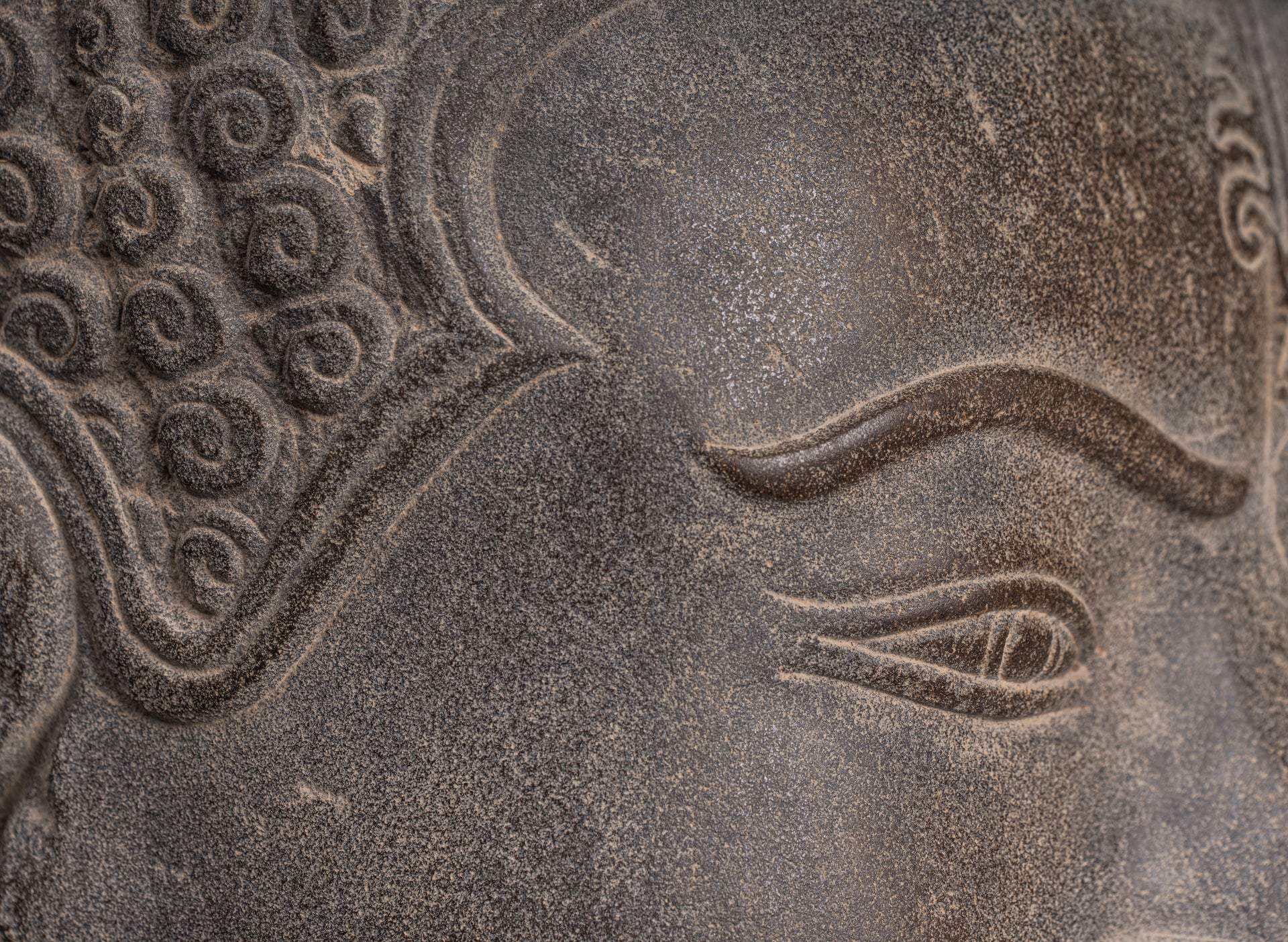 Shiva Statue - Antique Khmer Style Grey Stone Yaksha & Yakshaswaroop Shiva Head - 48cm/19"