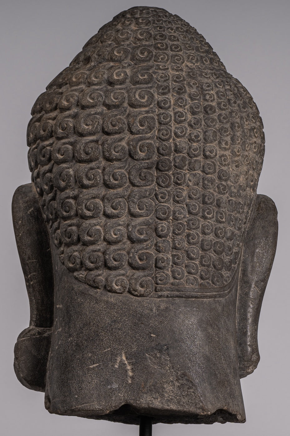 Shiva Statue - Antique Khmer Style Grey Stone Yaksha & Yakshaswaroop Shiva Head - 48cm/19"