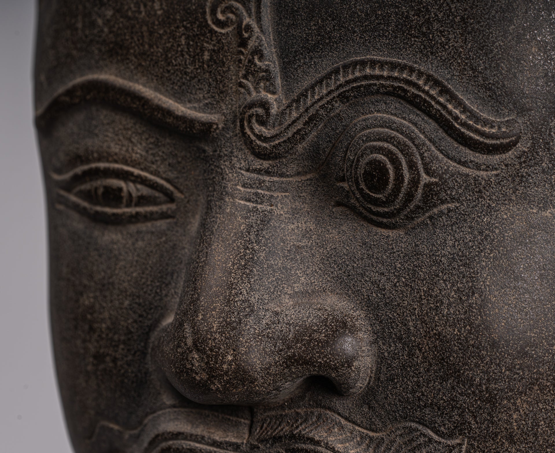 Shiva Statue - Antique Khmer Style Grey Stone Yaksha & Yakshaswaroop Shiva Head - 48cm/19"