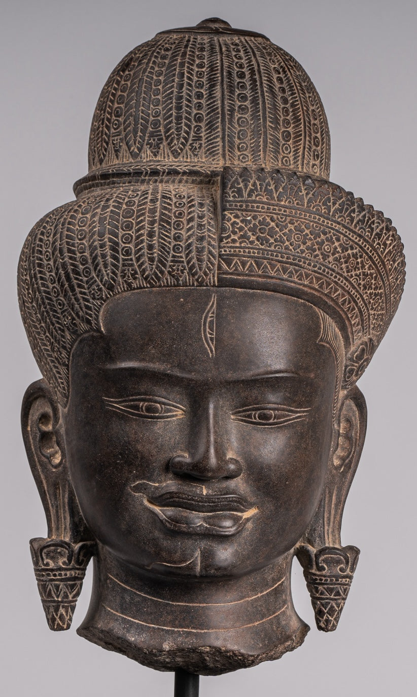 Ardhanarishvara Statue - Antique Baphuon Style Khmer Sandstone Standing Shiva Parvati Statue - 57cm/23"