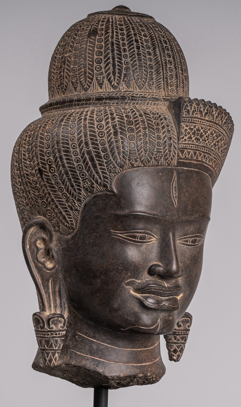 Ardhanarishvara Statue - Antique Baphuon Style Khmer Sandstone Standing Shiva Parvati Statue - 57cm/23"