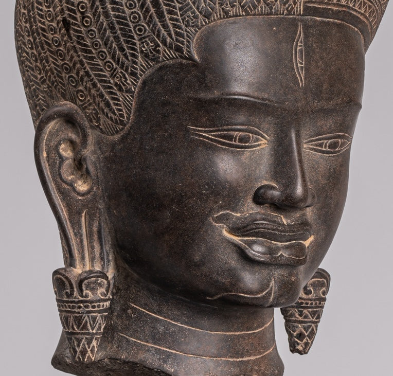 Ardhanarishvara Statue - Antique Baphuon Style Khmer Sandstone Standing Shiva Parvati Statue - 57cm/23"