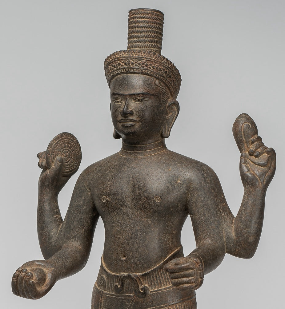 Vishnu - Antique Khmer Style Stone Koh Ker Standing Vishnu Statue - 52cm/21"