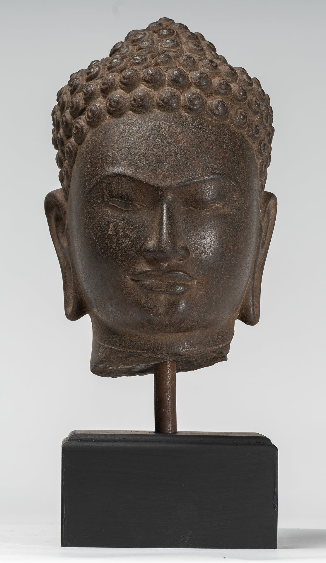 Buddha Statue - Antique Dvaravati Style Thai Stone Buddha Head Statue - 41cm/16"