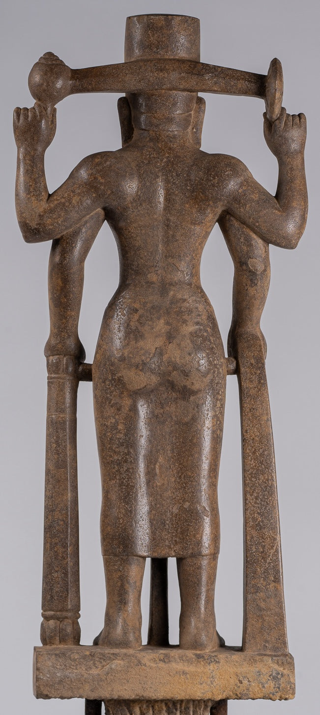 Vishnu Sculpture - Antique Pre-Angkor Style Mounted Sandstone Vishnu Statue - 91cm/36"