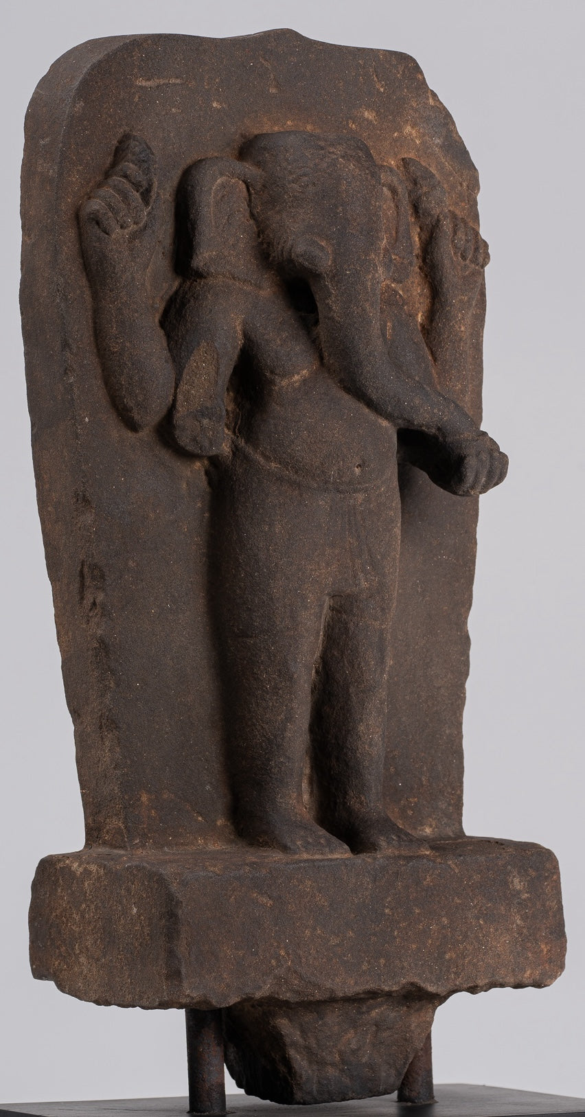 Ganesha Stele - Antique Vietnamese Style Stone Cham Mounted Ganesha Stele - 47cm/19"