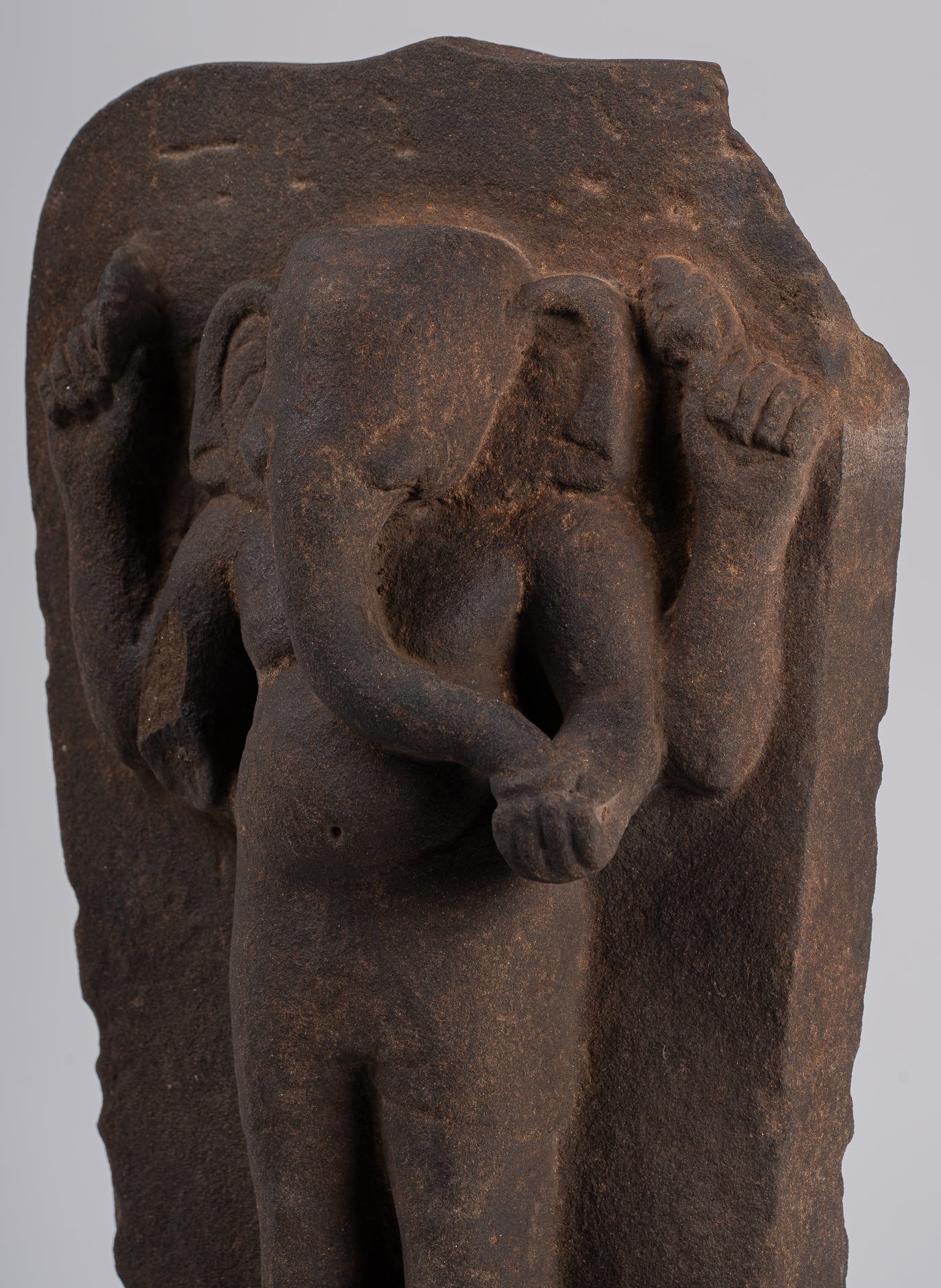 Ganesha Stele - Antique Vietnamese Style Stone Cham Mounted Ganesha Stele - 47cm/19"