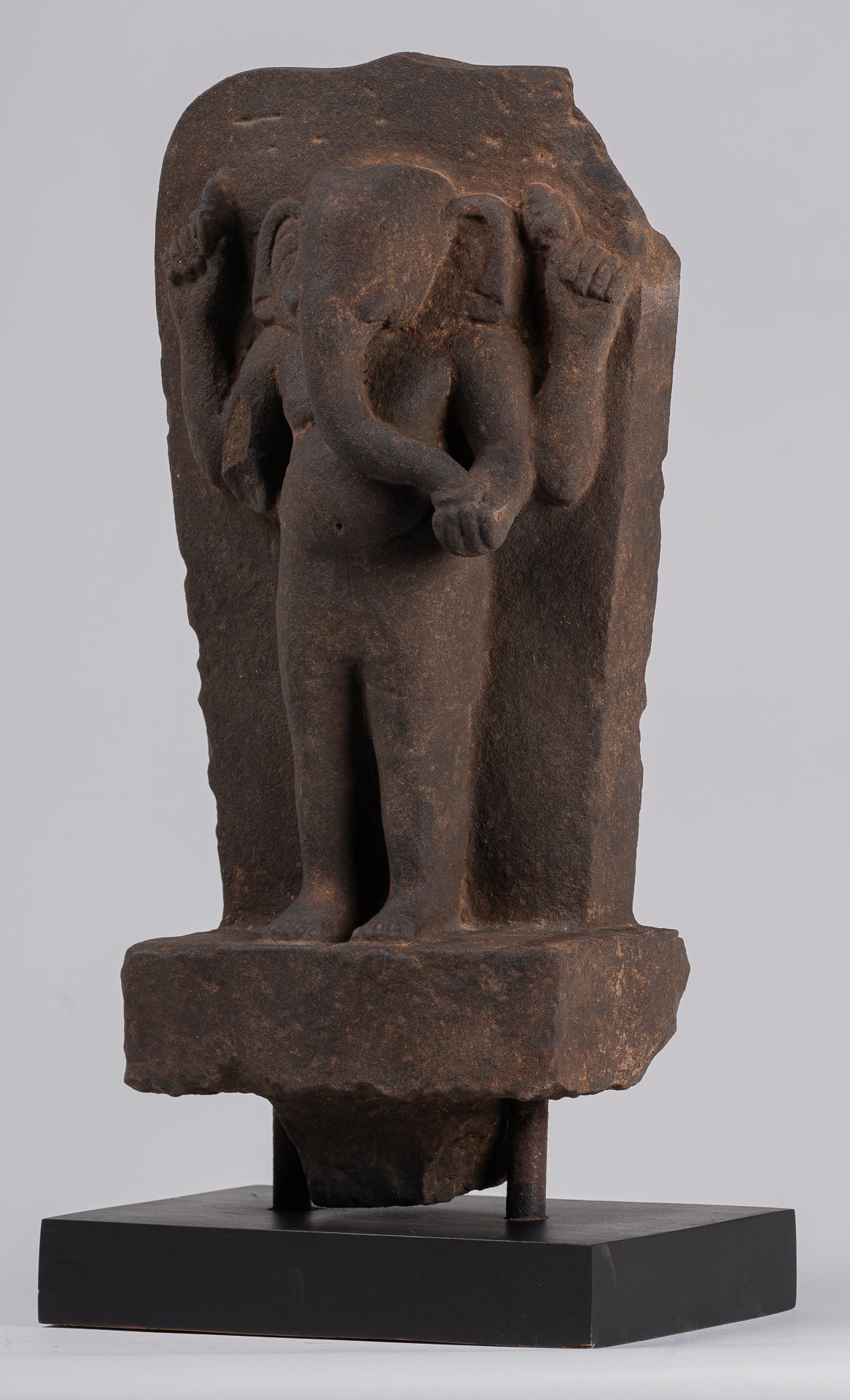 Ganesha Stele - Antique Vietnamese Style Stone Cham Mounted Ganesha Stele - 47cm/19"