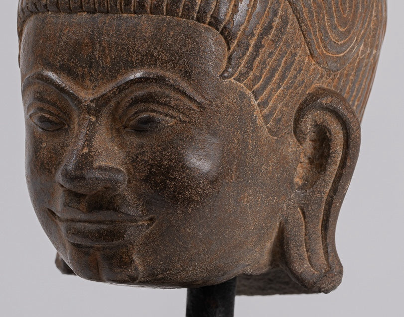 Lakshmi Statue - Antique Baphuon Style Stone Lakshmi / Devi Consort of Vishnu Head - 34cm/14"