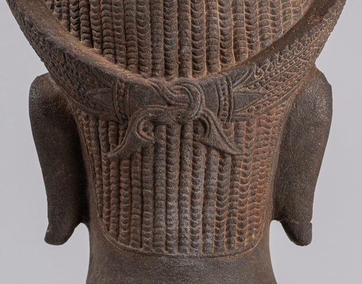 Vishnu Statue - Antique Koh Ker Style Stone Mounted Khmer Vishnu Head - 44cm / 18"