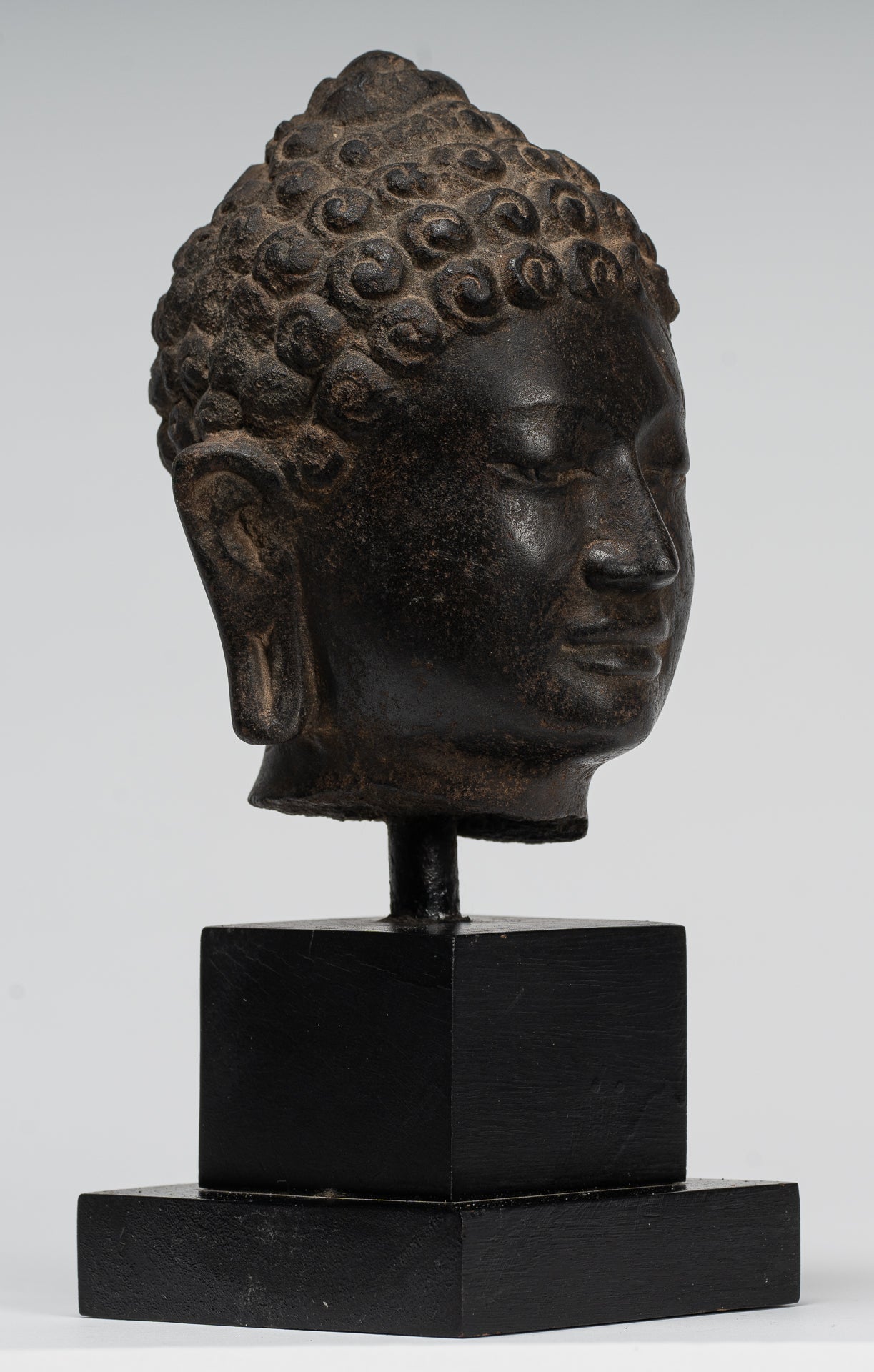 Buddha Statue - Antique Dvaravati Style Thai Stone Buddha Head Statue - 22cm/9"