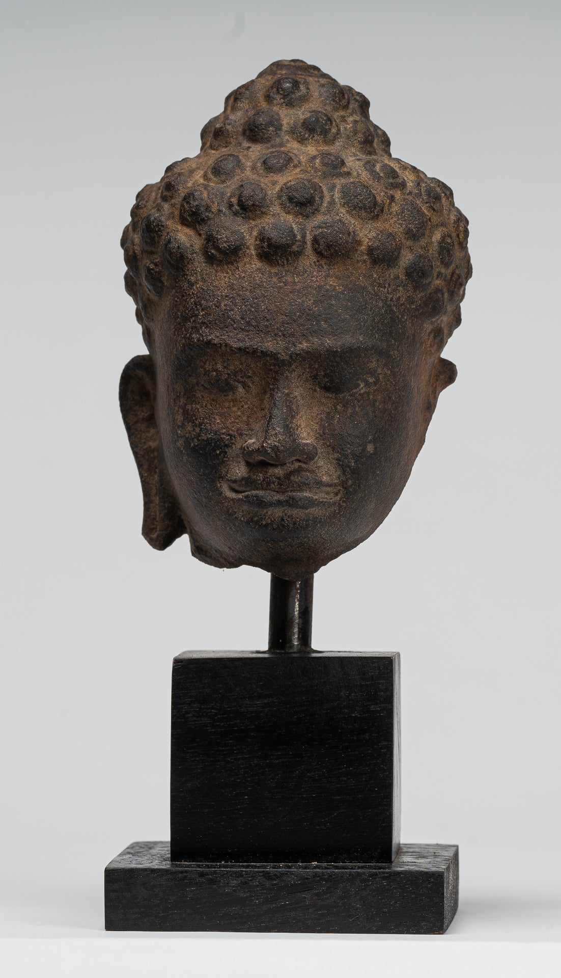 Stone Buddha Statue - Antique Khmer Style Stone Phnom Da Buddha Head - 23cm/9"