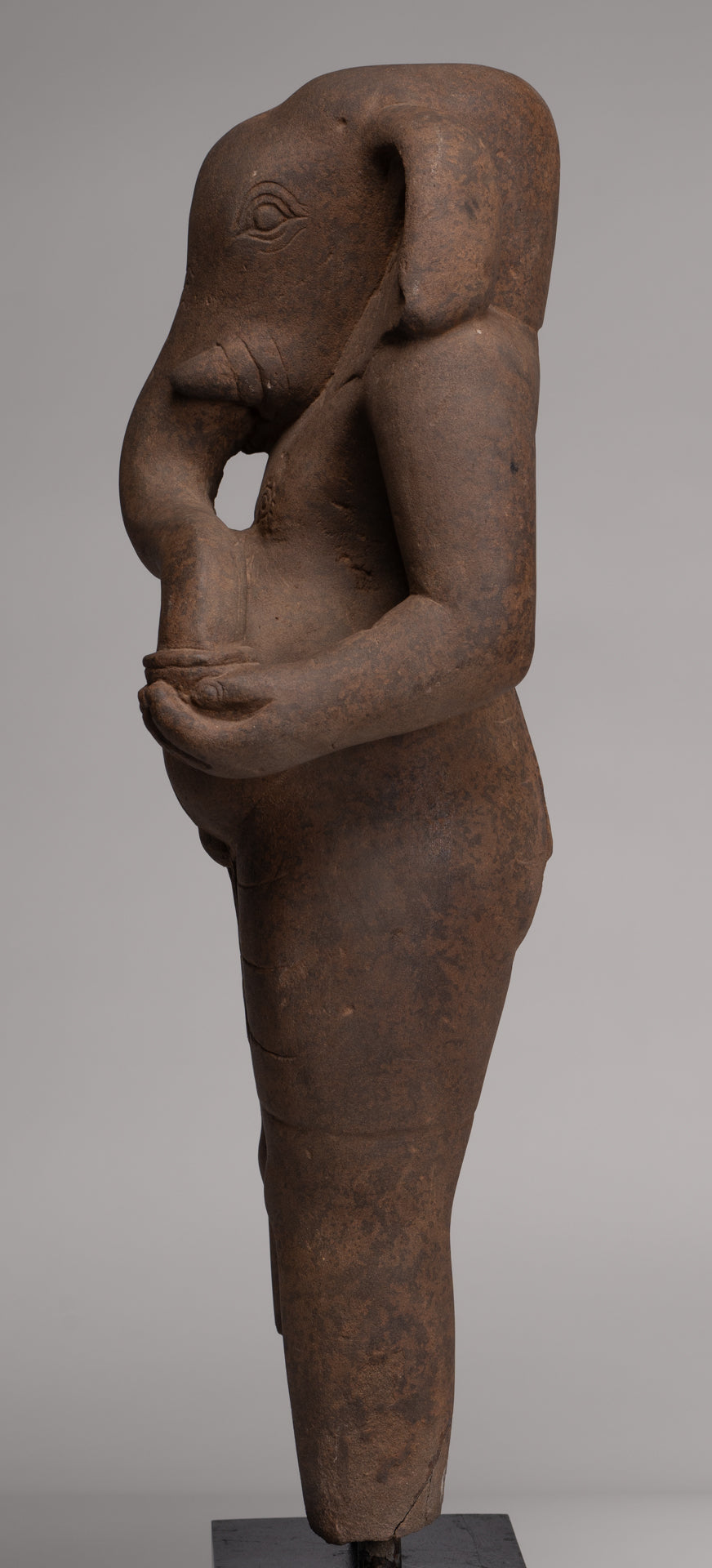 Ganesha Statue - Antique Vietnamese Style Stone Cham Mounted Ganesha Torso Statue - 67cm/27"