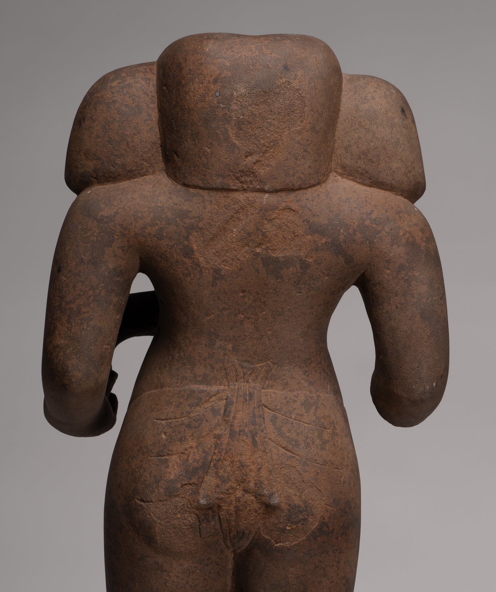 Ganesha Statue - Antique Vietnamese Style Stone Cham Mounted Ganesha Torso Statue - 67cm/27"