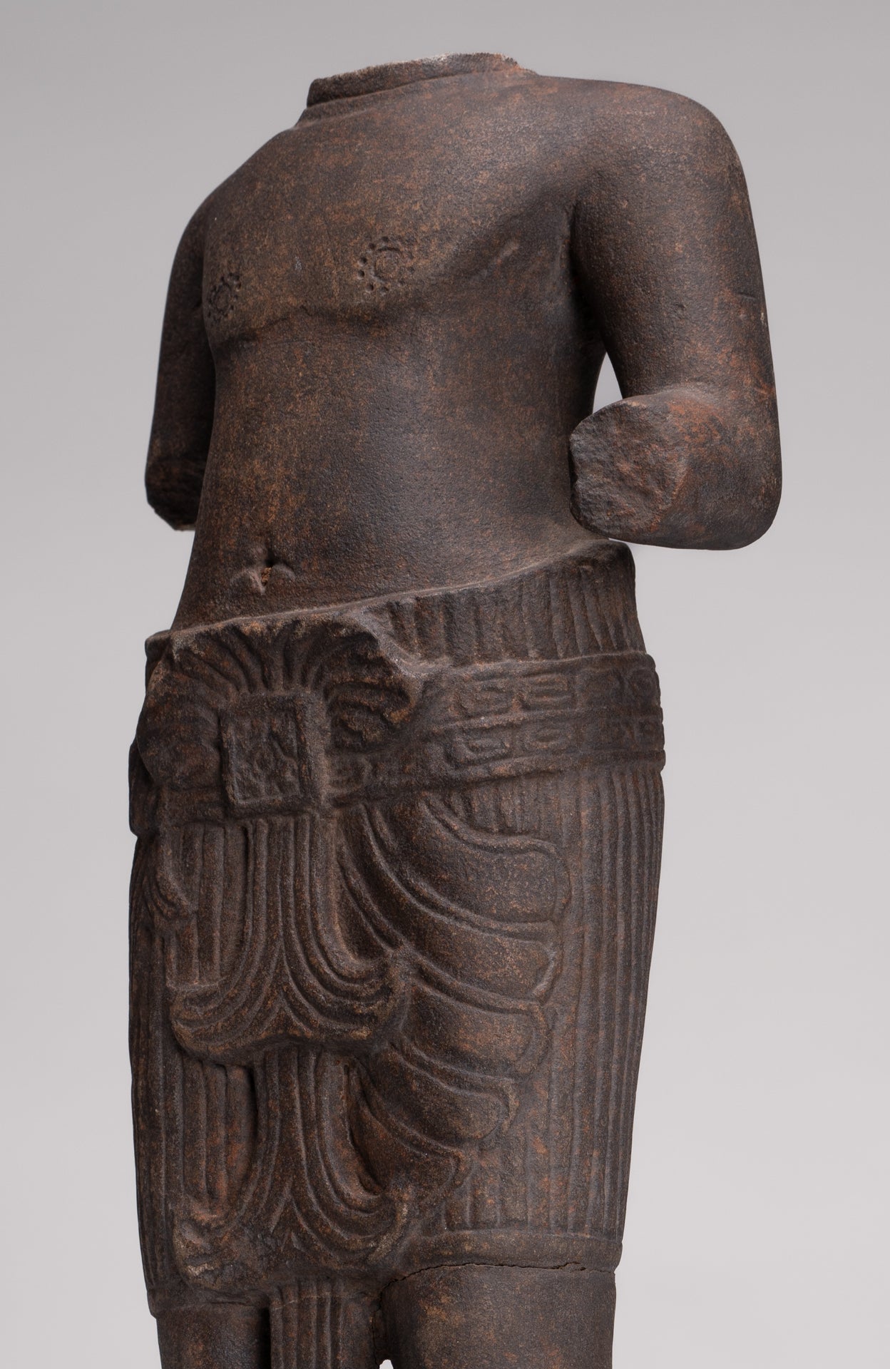 Male Statue - Antique Stone Angkor Wat Style Male Deity Torso - 53cm / 21"