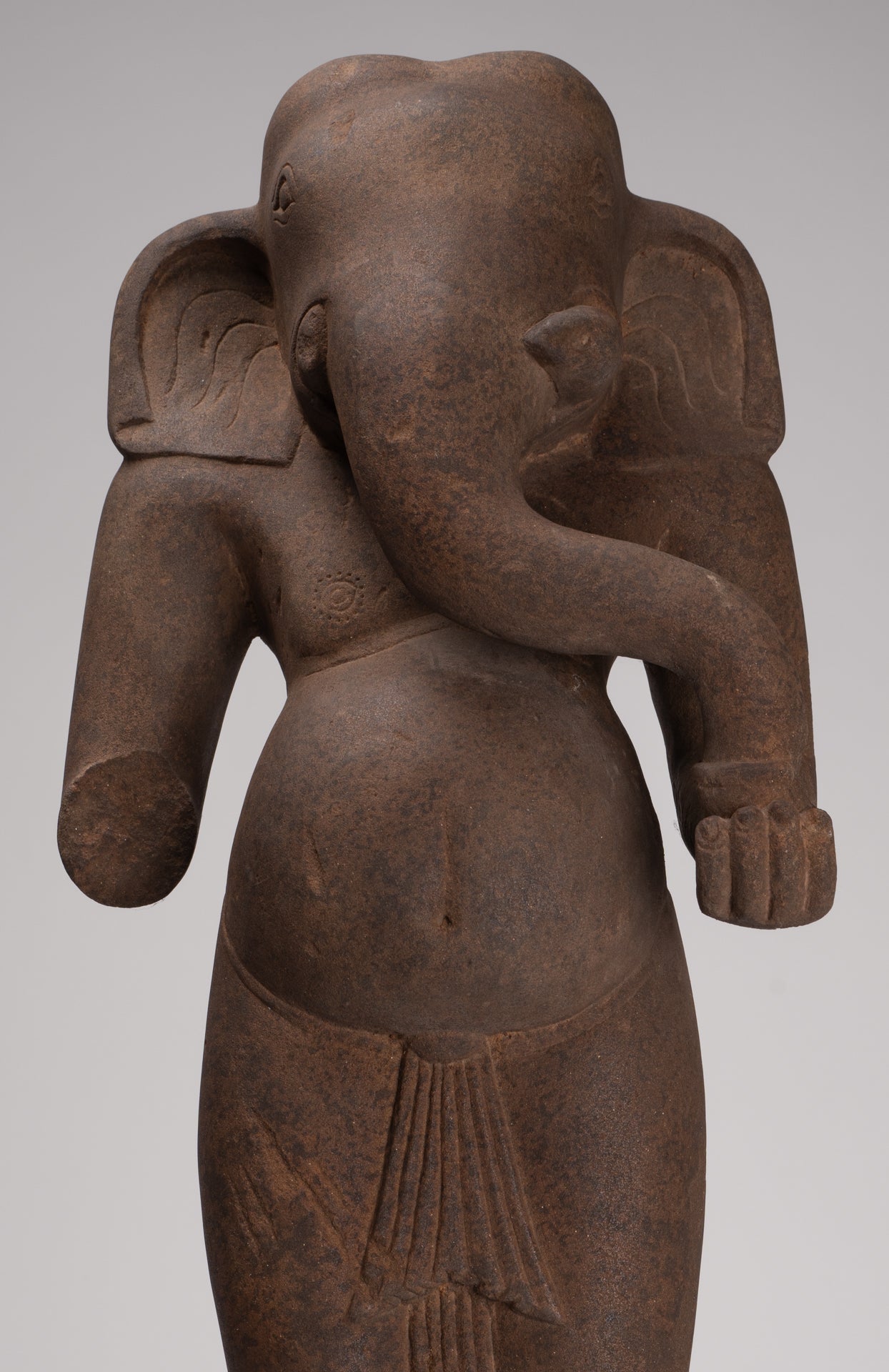 Ganesha Statue - Antique Vietnamese Style Stone Cham Mounted Ganesha Torso Statue - 70cm/28"