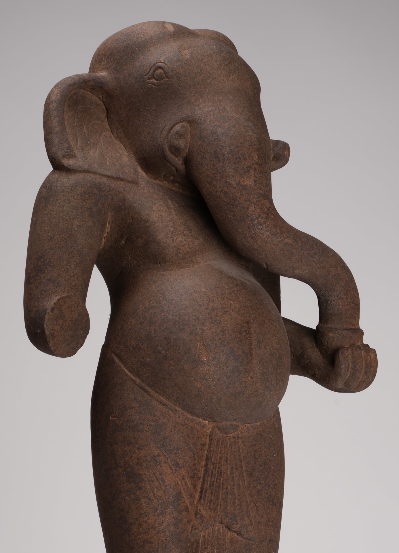 Ganesha Statue - Antique Vietnamese Style Stone Cham Mounted Ganesha Torso Statue - 70cm/28"