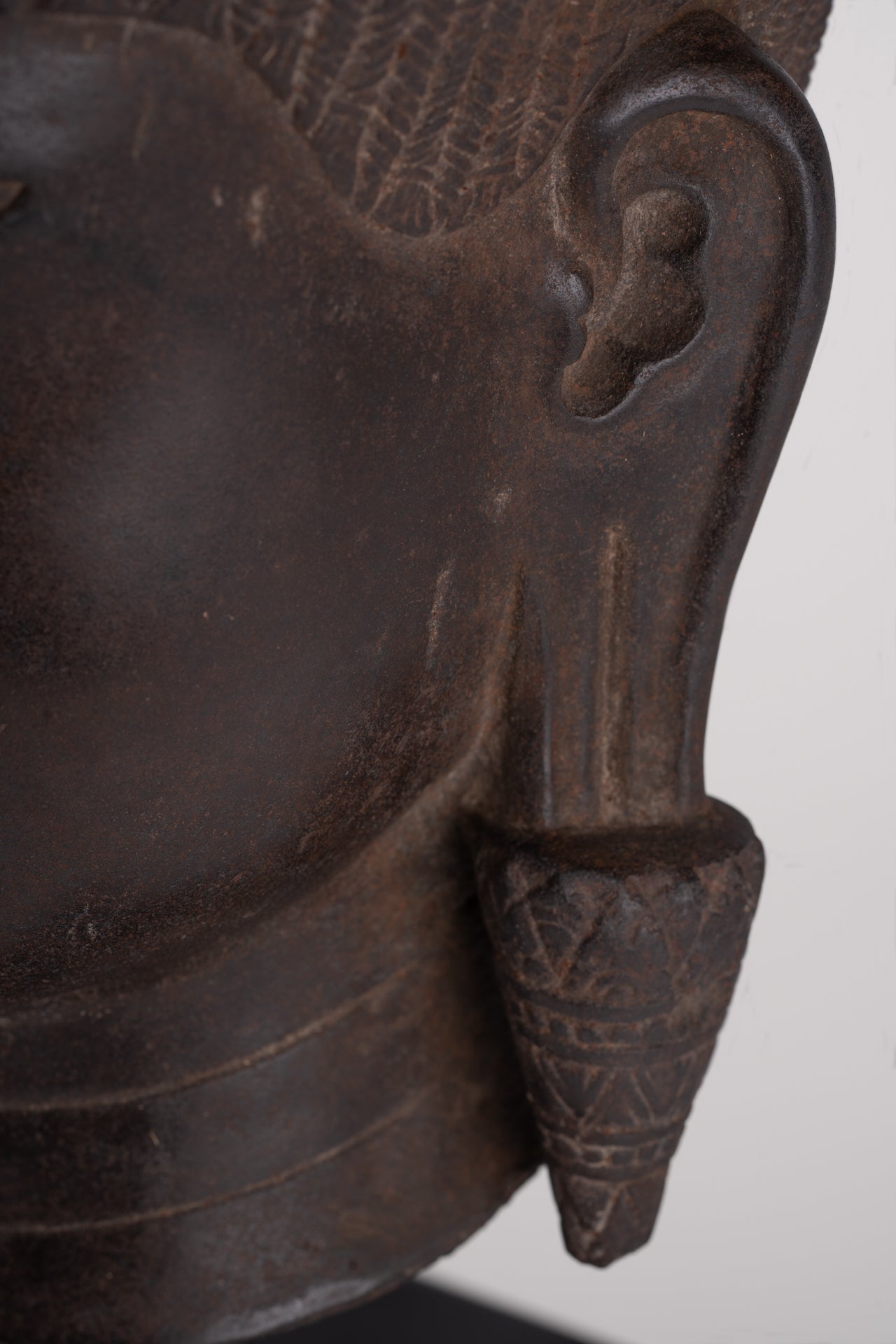 Lokeshvara Statue - Antique Khmer Style Mounted Stone Baphuon Style Lokeshvara Head - 55cm/22"