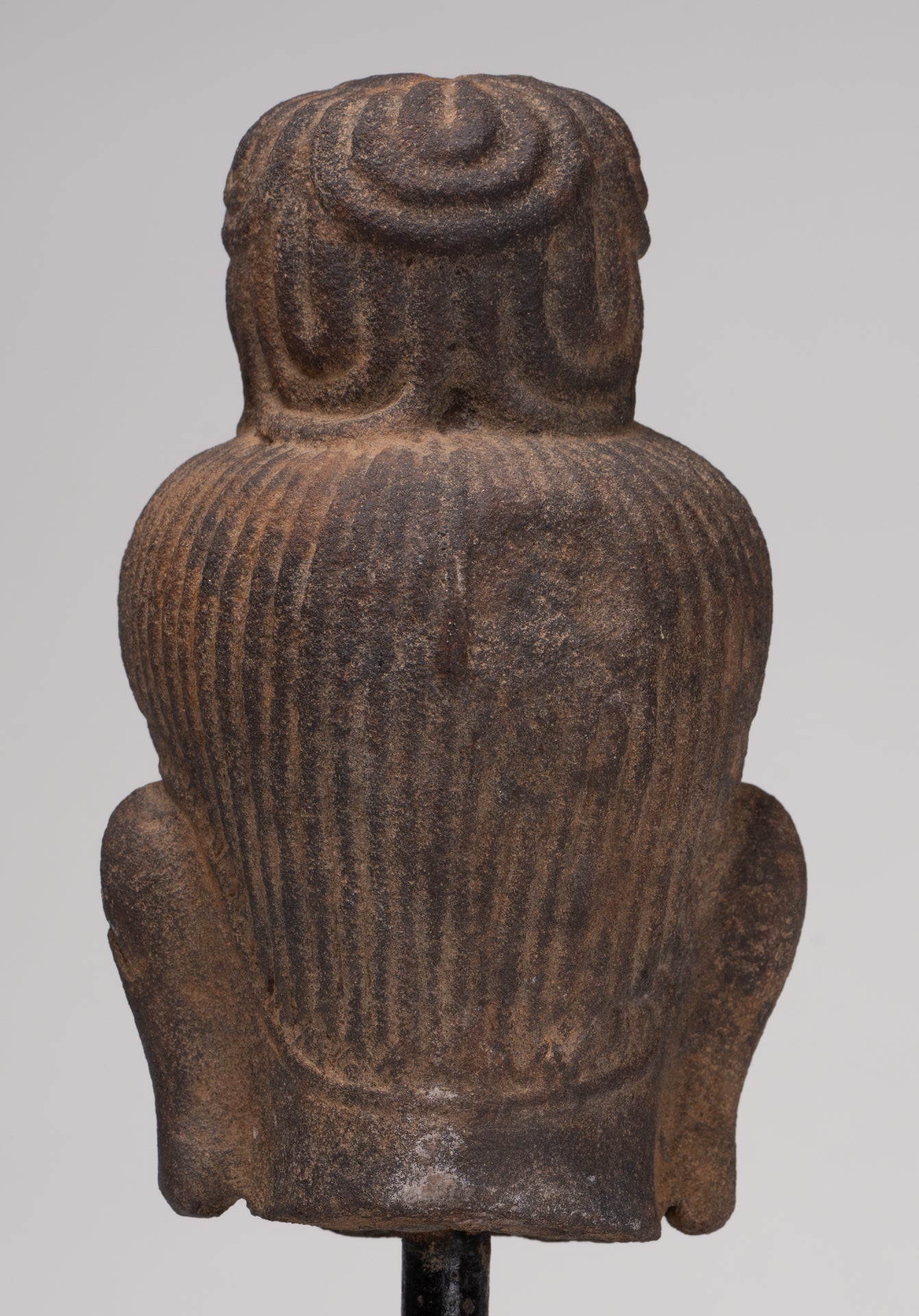 Vishnu Statue - Antique Prei Khmeng Style Stone Mounted Khmer Vishnu Head - 25cm / 10"