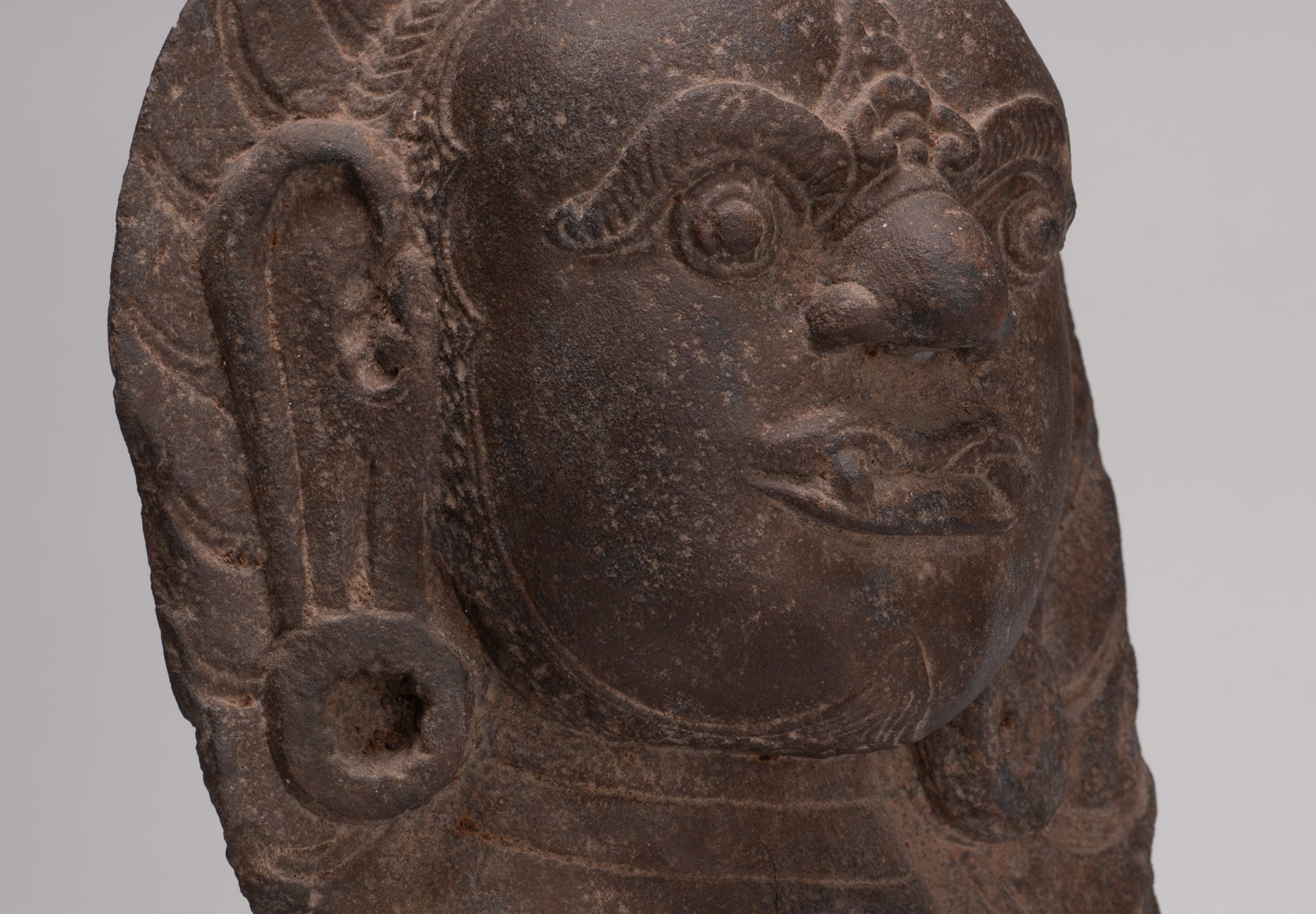 Guardian Statue - Antique Khmer Stone Angkor Wat Style Yaksha Temple Guardian - 35cm / 14"