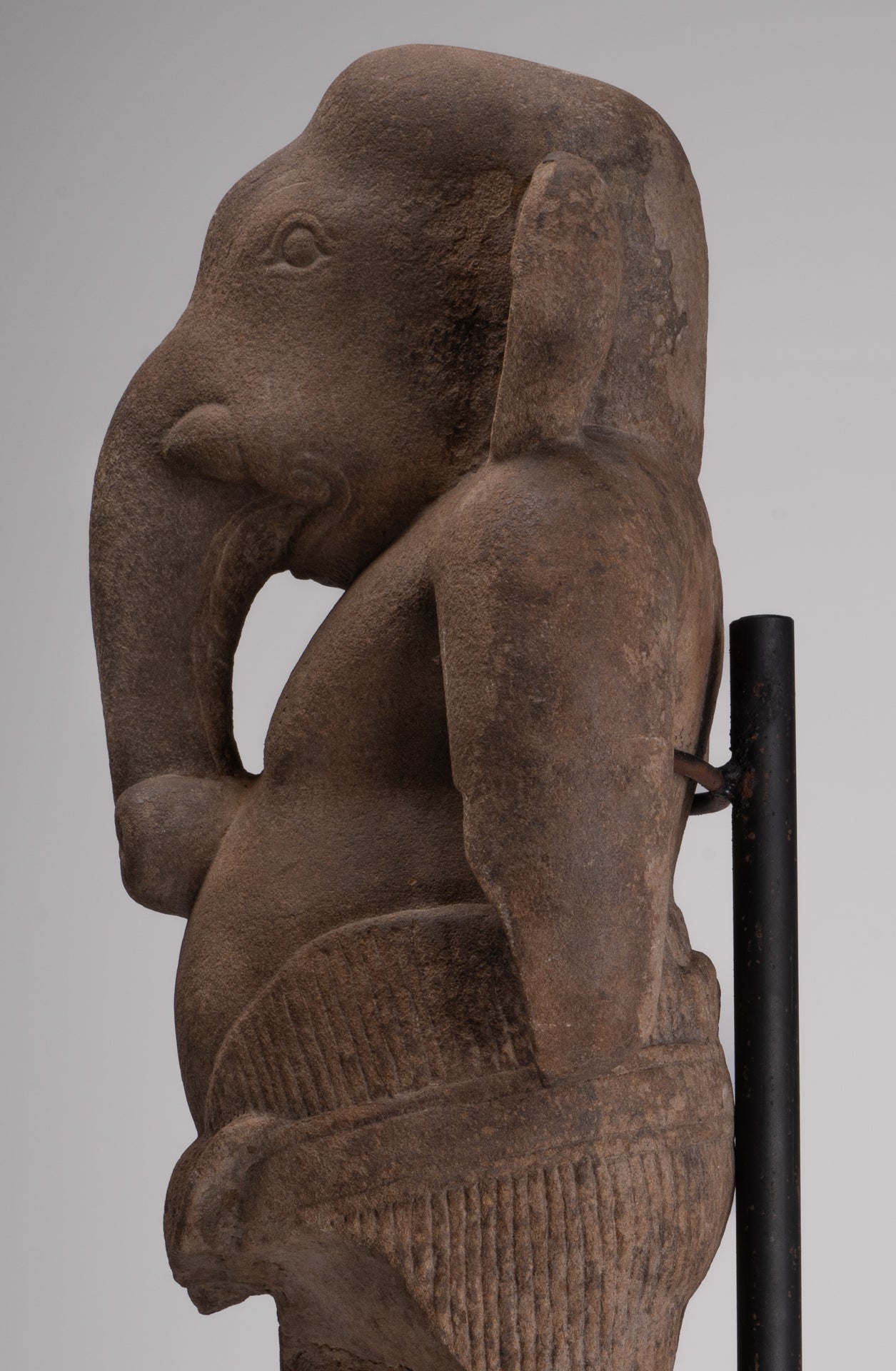 Ganesha Statue - Antique Khmer Style Stone Bayon Mounted Ganesha Torso Statue - 61cm/24"