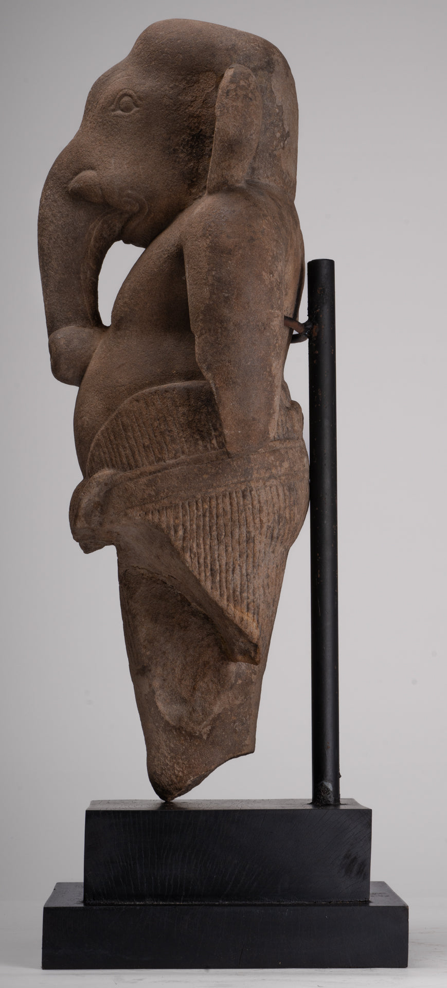 Ganesha Statue - Antique Khmer Style Stone Bayon Mounted Ganesha Torso Statue - 61cm/24"