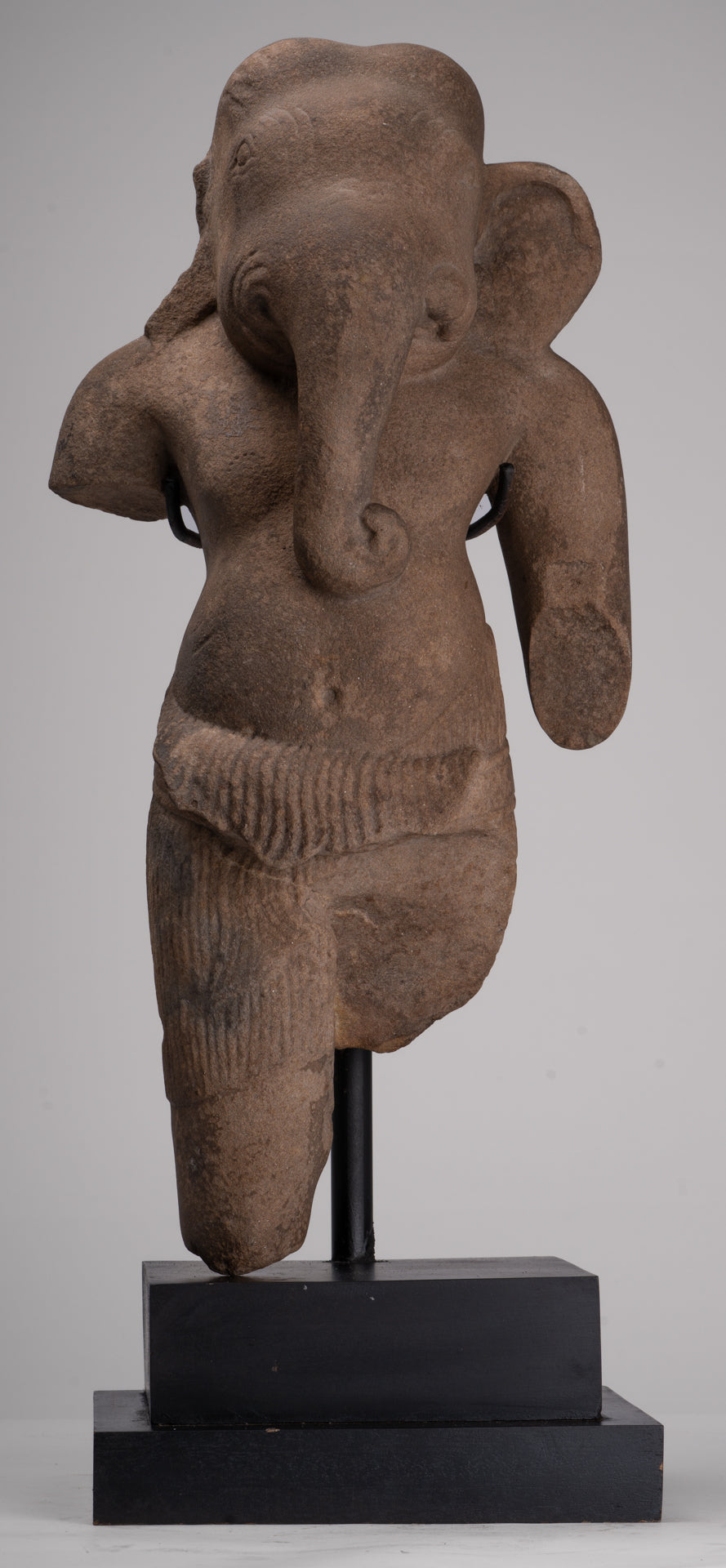 Ganesha Statue - Antique Khmer Style Stone Bayon Mounted Ganesha Torso Statue - 61cm/24"