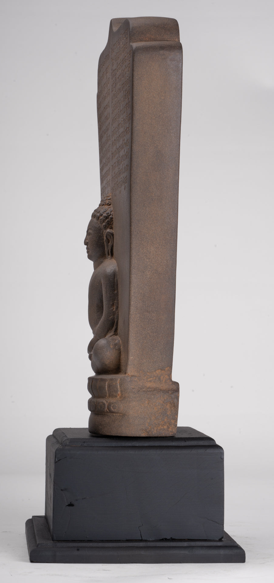 Buddha Statue - Antique Khmer Style Stone Stele Seated Meditation Buddha Statue - 46cm/18"
