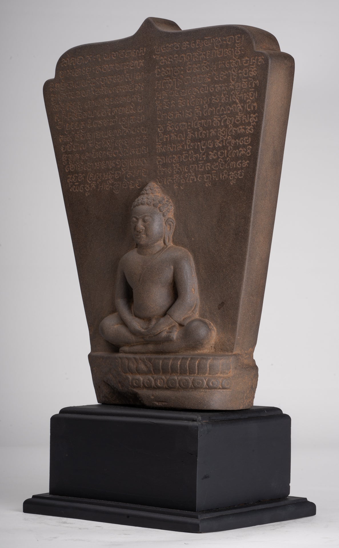 Buddha Statue - Antique Khmer Style Stone Stele Seated Meditation Buddha Statue - 46cm/18"