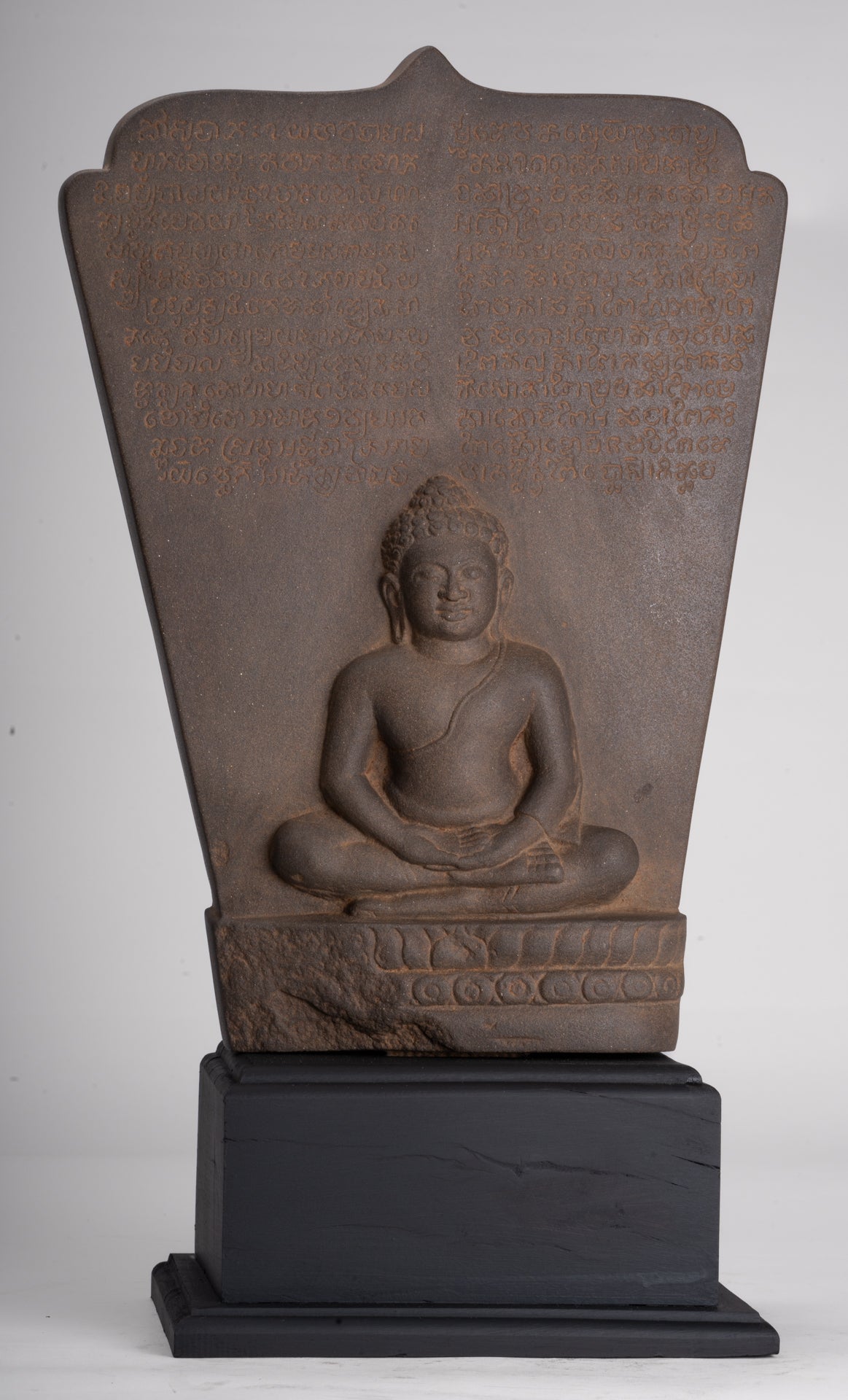 Buddha Statue - Antique Khmer Style Stone Stele Seated Meditation Buddha Statue - 46cm/18"