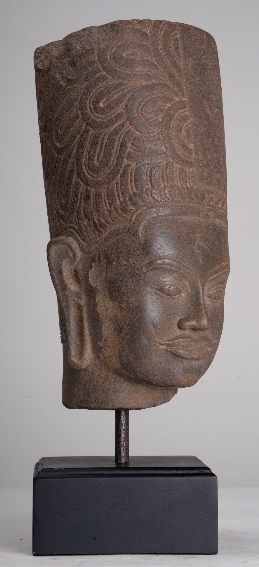 HariHara Statue - Antique Phnom Da Style Stone Khmer Hari Hara or Vishnu & Shiva Head - 43cm/17"