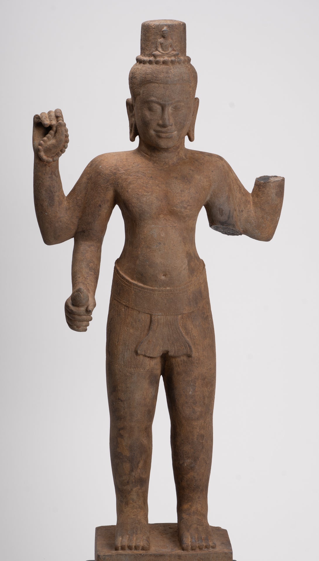 Antique Khmer Style Stone Koh Ker Standing Bodhisattva Avalokitesvara Statue - 91cm/36"