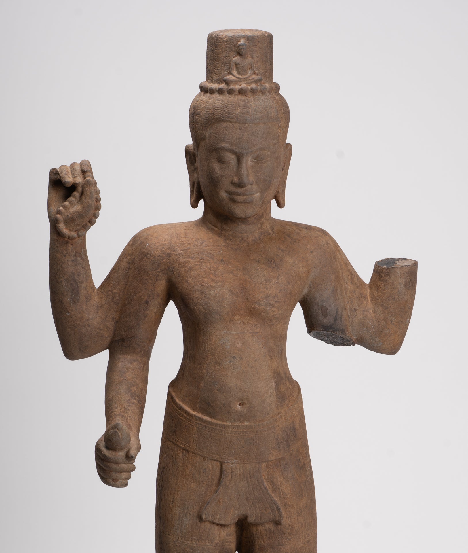 Antique Khmer Style Stone Koh Ker Standing Bodhisattva Avalokitesvara Statue - 91cm/36"
