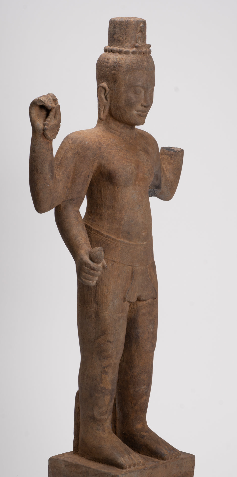 Antique Khmer Style Stone Koh Ker Standing Bodhisattva Avalokitesvara Statue - 91cm/36"