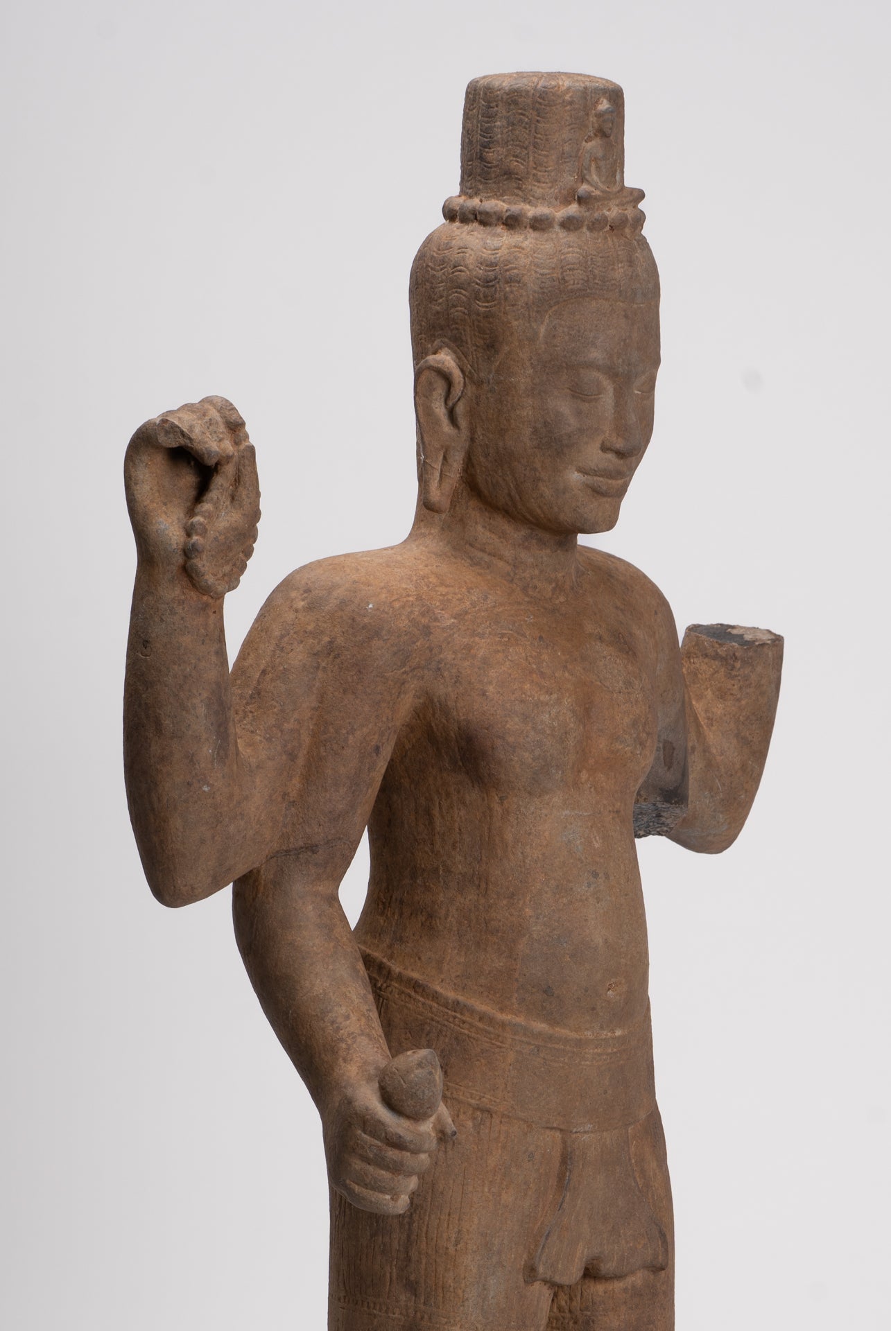 Antique Khmer Style Stone Koh Ker Standing Bodhisattva Avalokitesvara Statue - 91cm/36"