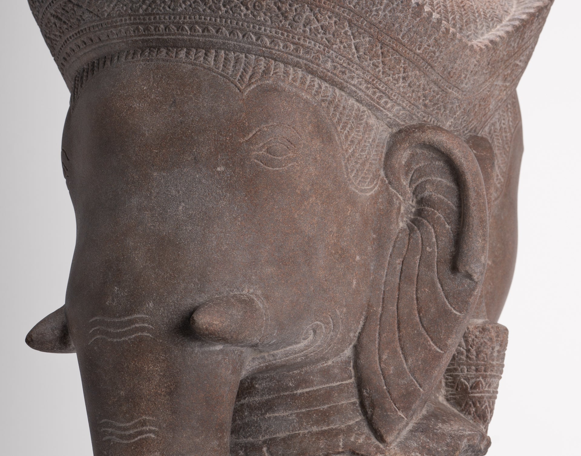 Shiva Ganesha Statue - Antique Banteay Srei Style Khmer Stone Shiva & Ganesha Statue Head - 54cm/22"